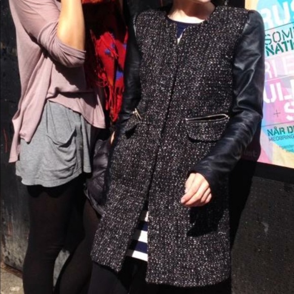 Zara Jackets & Blazers - Zara Tweed Leather Long Sleeve Pocket Zipper Jacker XL